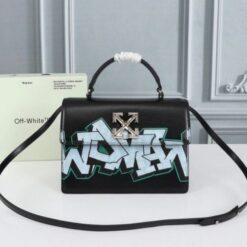 Off-White Leather Hand Held Black Graffity Jitney 1.4 Shoulder Bag (8853 Black Graffity)