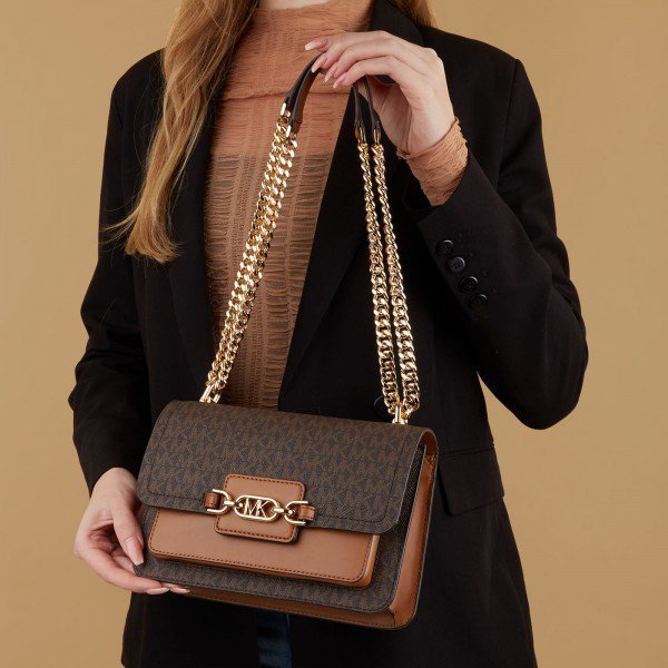 Michael_Kors MK Heather Logo Shoulder Bag With Box & Dust Bag