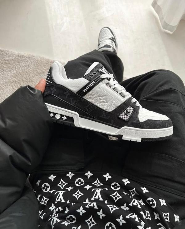 Louiis Vuittton LV Trainer Monogram White Black Denim With Accessories - Image 2