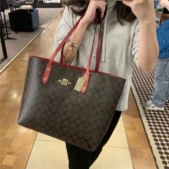 Alternative view of Coach Signature City Tote Bag With OG Box & Dust Bag (Dark_Brown-829)(BSB)