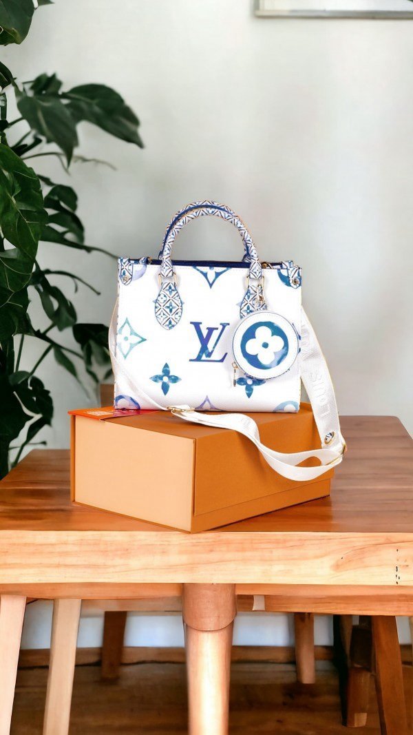 Louis Vuitton LV M22976 On The Go Pochette With OG Double Box & Dust Bag - Coin Pouch (White Blue - 620)(BSB) - Image 4