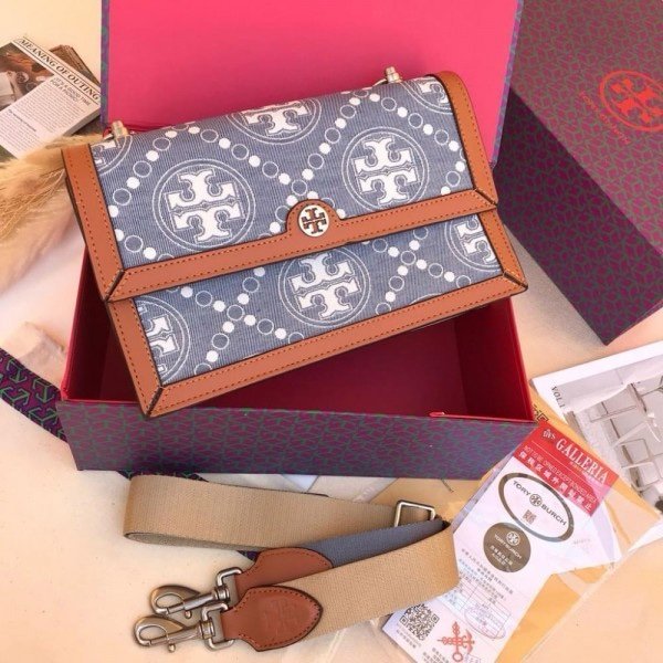 Tory Burch T Monogram Shoulder Bag With Adjustable Strap With OG Box & Dust Bag (Brown - 617)(BSB) - Image 3