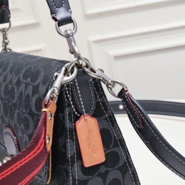 Coach Soft Tabby Shoulder Bag In Signature Denim With OG Box Dust Bag (Black-66130)(LB) - Image 6