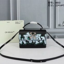 Off-White Leather Hand Held Black Graffity Jitney 1.4 Shoulder Bag (8853 Black Graffity)(LB)