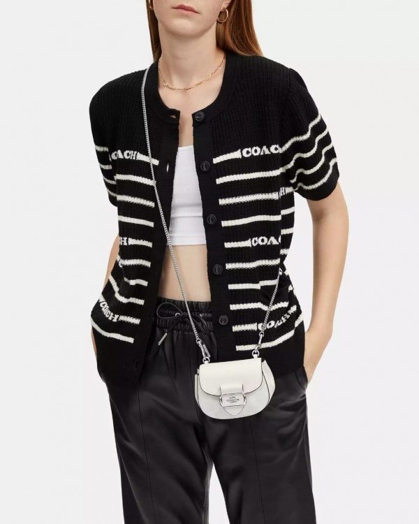 Coach Morgan Card Case On A Chain In Signature Canvas White CK439 With OG Box & Dust Bag(LB)