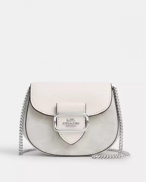 Coach Morgan Card Case On A Chain In Signature Canvas White CK439 With OG Box & Dust Bag(LB) - Image 2