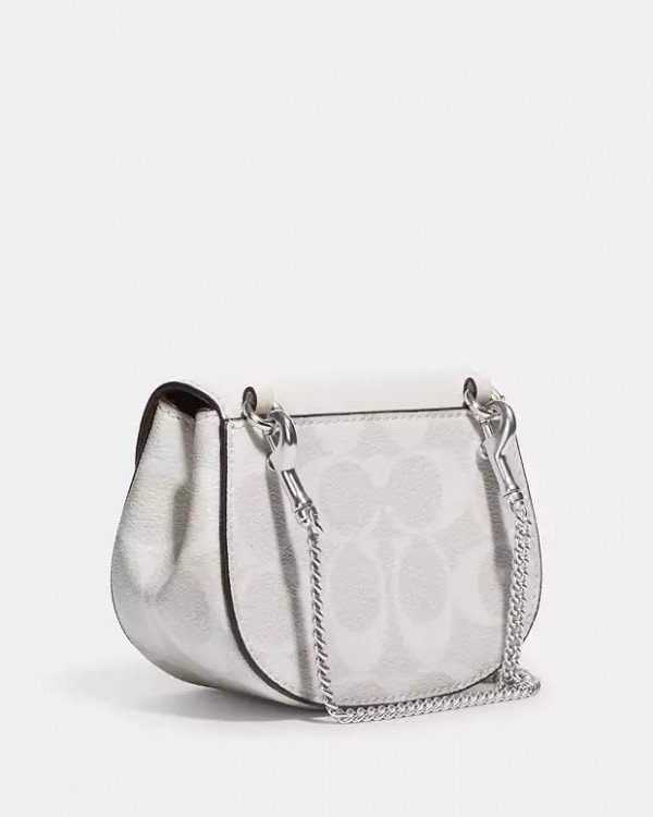 Coach Morgan Card Case On A Chain In Signature Canvas White CK439 With OG Box & Dust Bag(LB) - Image 3