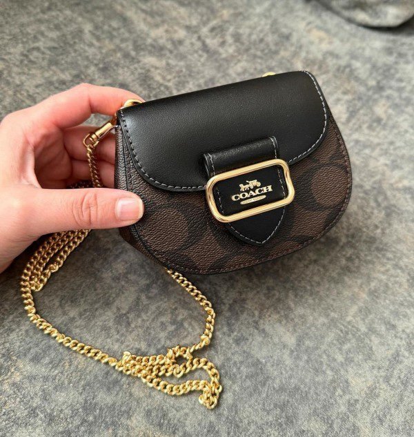 Coach Morgan Card Case On A Chain In Signature Canvas Brown Black CK439 With OG Box & Dust_Bag(LB)