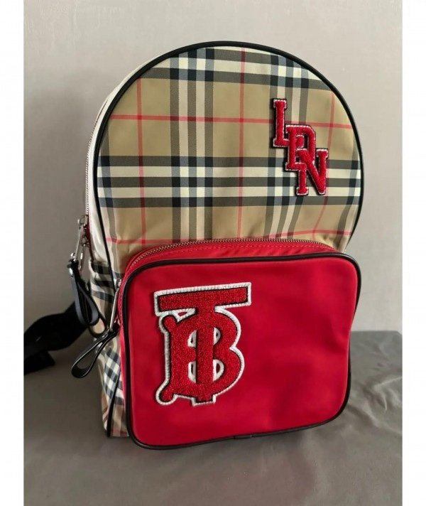 Burberry Nylon Check TB Logo Rucksack Unisex Backpack Rare Plaid With Dust Bag B8890 Black - Image 2