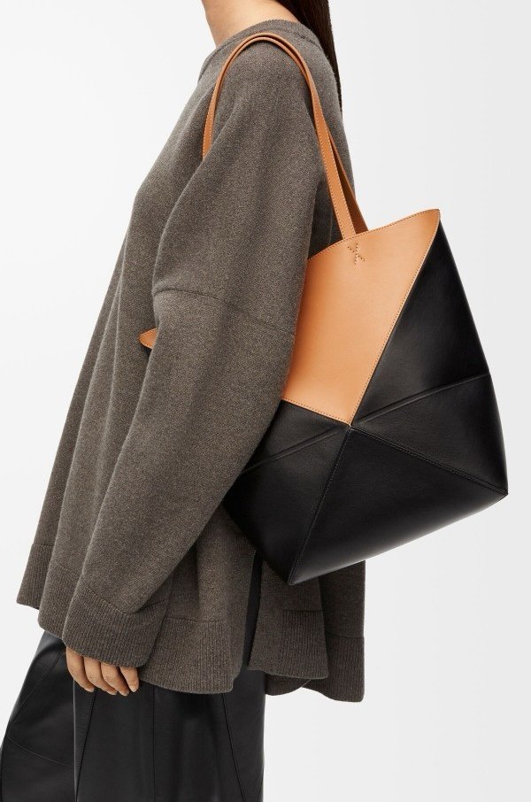 Loewe Limited Edition Puzzle Fold Tote Bag With OG Box & Dust Bag (Tan Black - 697)(BSB) - Image 2