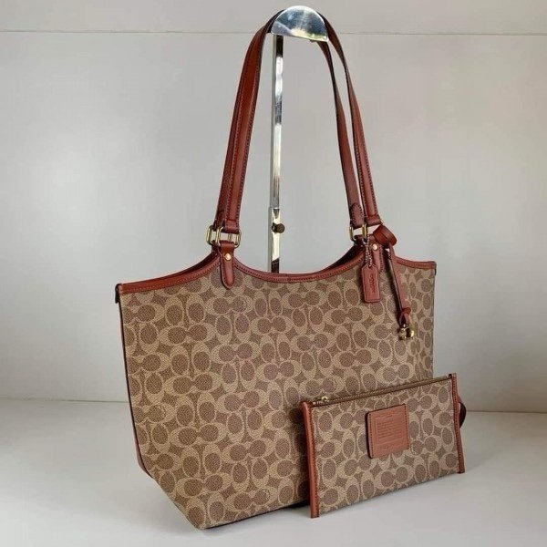 Coach Day Tote With Removable Pouch & Dust Bag (Brown-968)(BSB) - Image 5