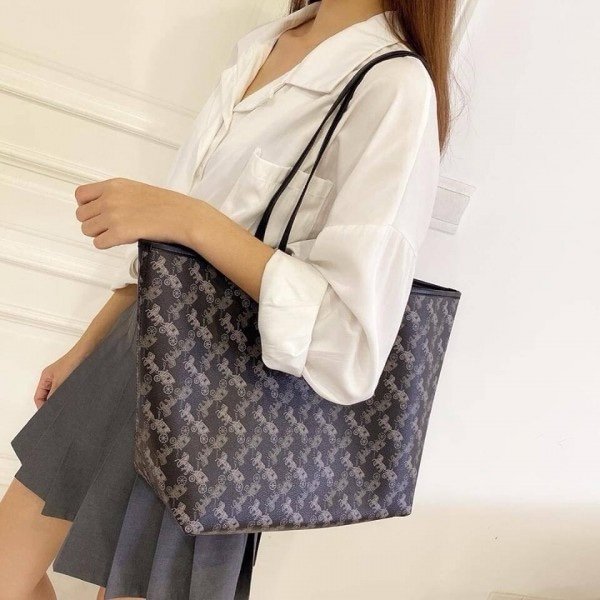Coach Signature City Tote Bag With OG Box & Dust Bag (Printed_Blue-845)(BSB) - Image 2