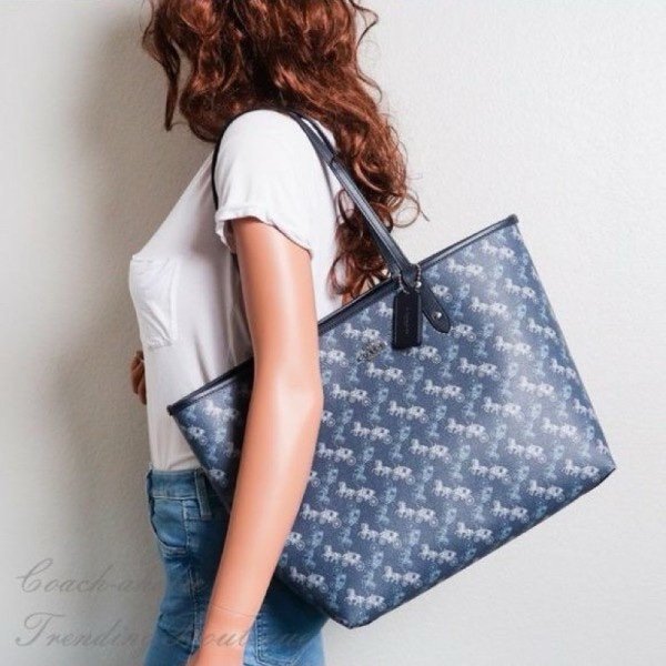 Coach Signature City Tote Bag With OG Box & Dust Bag (Printed_Blue-845)(BSB) - Image 3