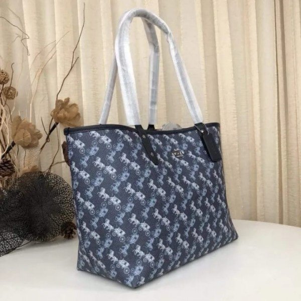 Coach Signature City Tote Bag With OG Box & Dust Bag (Printed_Blue-845)(BSB) - Image 4