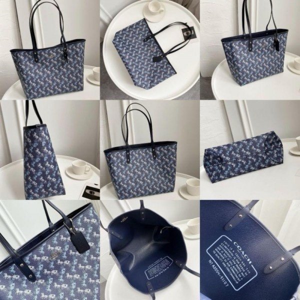 Coach Signature City Tote Bag With OG Box & Dust Bag (Printed_Blue-845)(BSB) - Image 6