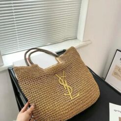 Alternative view of YSL Saint Laurent ICare Raffia Jute Tote Bag With OG Box & Dust Bag (Brown - 991)(BSB)