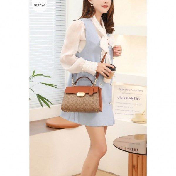 Coach Eliza Top Handle Premium Crossbody Bag With OG Magnetic Gift Box & Dust Bag (Tan_Brown-912)(BSB) - Image 2