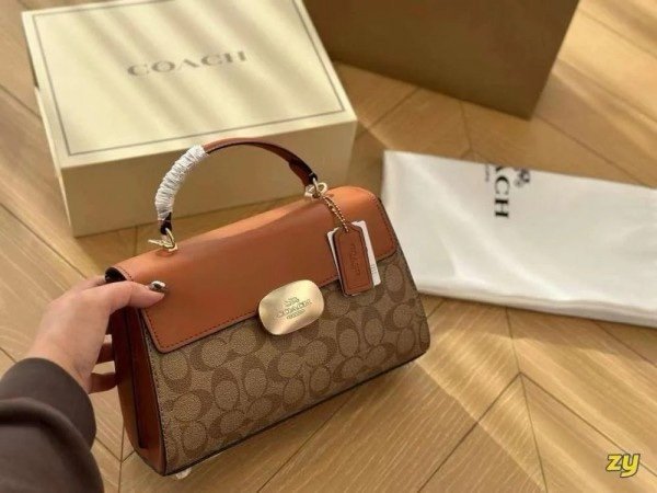 Coach Eliza Top Handle Premium Crossbody Bag With OG Magnetic Gift Box & Dust Bag (Tan_Brown-912)(BSB) - Image 3