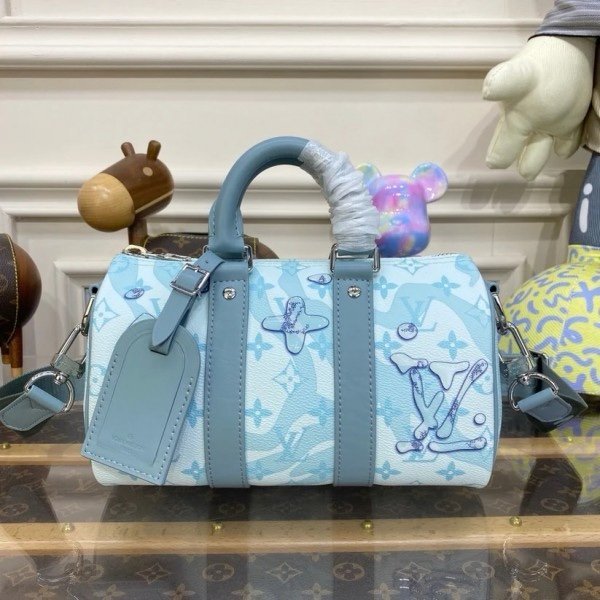 Louis Vuitton LV M22527 Keepall Bandouliere 25 Monogram Travel Speedy With OG Box & Dust Bag (Blue - 648)(BSB) - Image 5