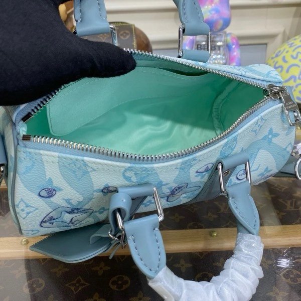 Louis Vuitton LV M22527 Keepall Bandouliere 25 Monogram Travel Speedy With OG Box & Dust Bag (Blue - 648)(BSB) - Image 10
