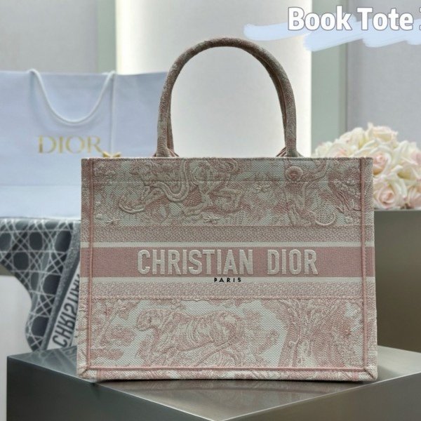 Dior Book Tote Pink Toile De Jouy With OG Box & Dust Bag & Scarf (Pink Tiger-574)(BSB) - Image 7