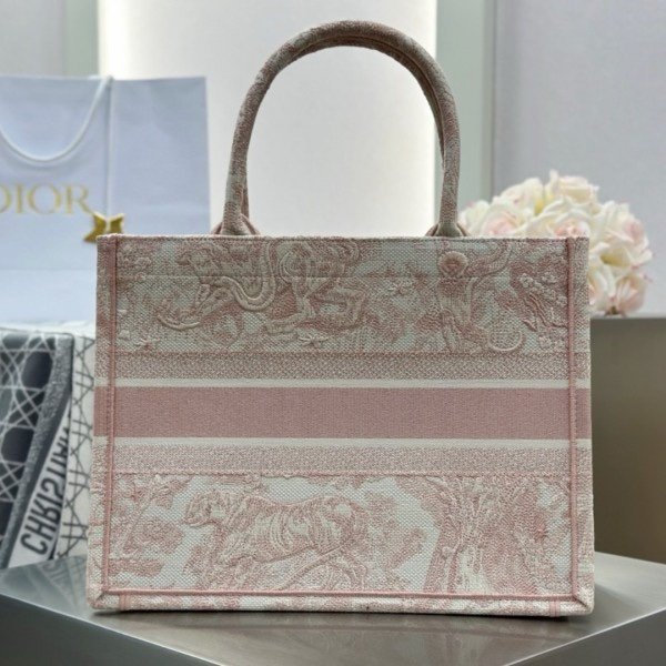 Dior Book Tote Pink Toile De Jouy With OG Box & Dust Bag & Scarf (Pink Tiger-574)(BSB) - Image 10