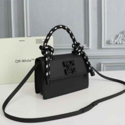 Off-White Leather Insert Black Gummy with Metallic Black Arrows At Front. Rope Handle Jitney 1.4 Shoulder Bag (D88532 Black)