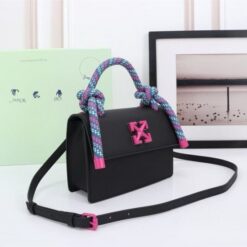 Alternative view of Off-White Leather Insert Gummy Black with Metallic Pink Arrows At Front. Rope Handle Jitney 1.4 Shoulder Bag (D885311 Black)