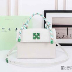 Alternative view of Off-White Leather Insert Gummy Greeny with Metallic Green Arrows At Front. Rope Handle Jitney 1.4 Shoulder Bag (D885311 White)