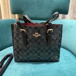 Alternative view of Coach Mollie Leather Tote Bag With Dust Bag & Shoulder Strap (C23021_Black_Black)(LB)