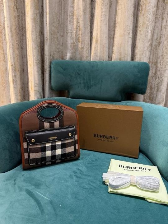 Burberry Mini Checkered Leather Tote Bag With OG Box & Dust Bag 2733 Grey Grid(LB) - Image 3