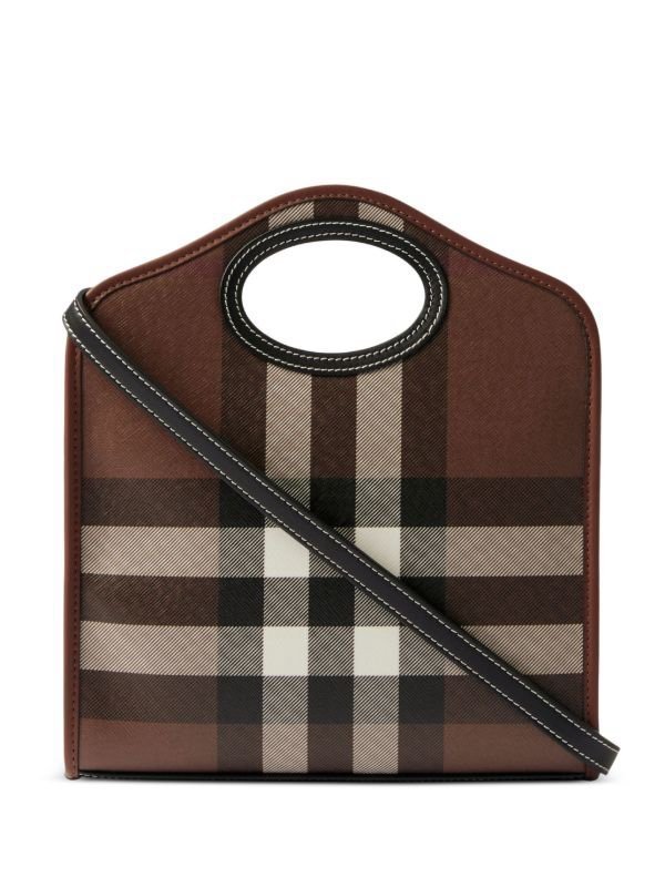 Burberry Mini Checkered Leather Tote Bag With OG Box & Dust Bag 2733 Grey Grid(LB) - Image 4