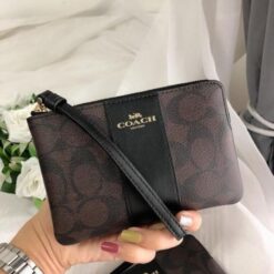 Alternative view of Coach Corner Zip Wristlet in Signature Brown Canvas With Black Stripe With OG Box_& Dust Bag 103(LB)