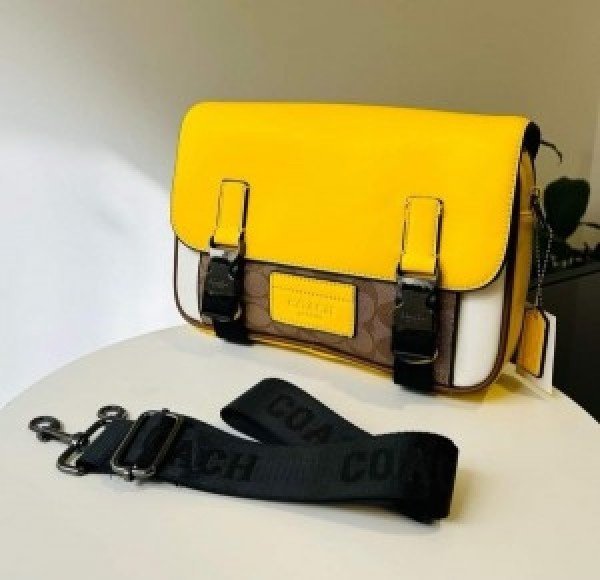 Coach Track Crossbody In Signature Canvas With Dust Bag 1680 White Yellow(LB) - Image 3