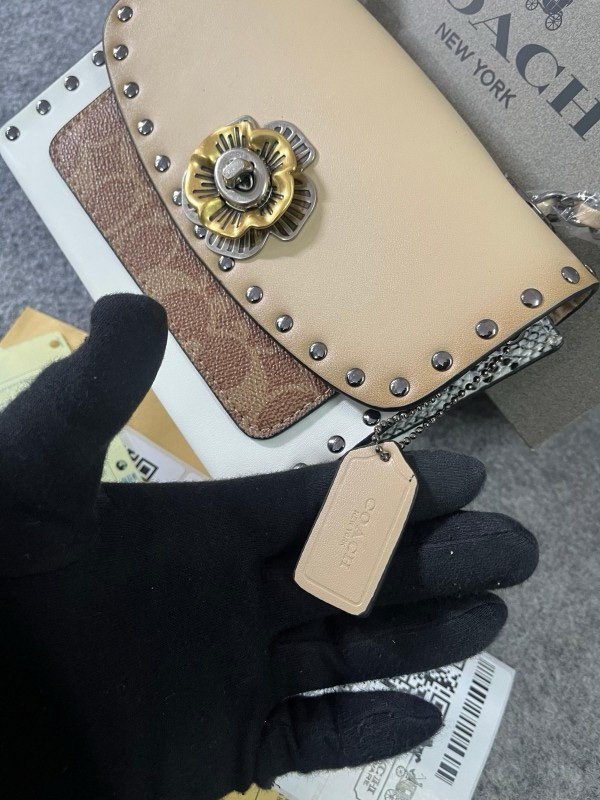 Coach Parker Studded Premium Shoulder Bag With OG Box & Dust Bag (Beige-28032)(LB) - Image 2