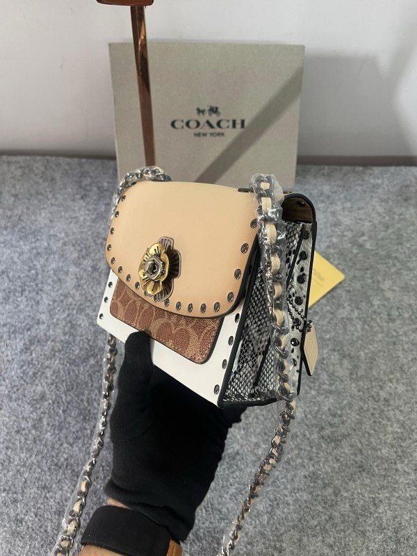 Coach Parker Studded Premium Shoulder Bag With OG Box & Dust Bag (Beige-28032)(LB) - Image 4