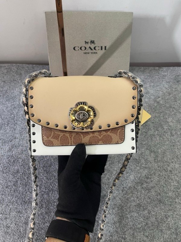 Coach Parker Studded Premium Shoulder Bag With OG Box & Dust Bag (Beige-28032)(LB) - Image 5