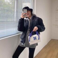 Alternative view of Off-White Leather Insert Gummy white with Metallic Blue Arrows At Front. Rope Handle Jitney 1.4 Shoulder Bag (D88532 White)(LB)