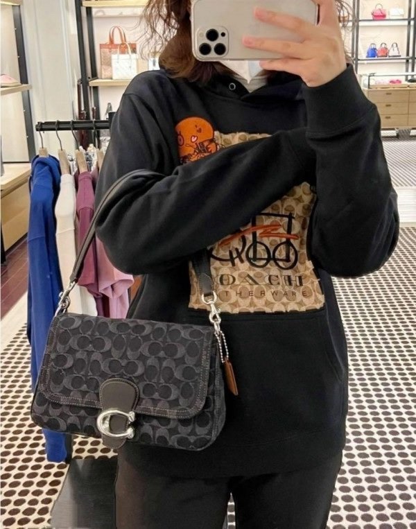 Coach Soft Tabby Shoulder Bag In Signature Denim With OG Box Dust Bag (Black-66130)(LB) - Image 3