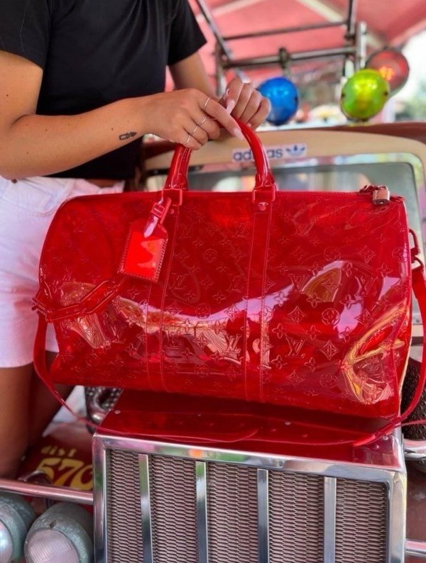 Louis Vuitton Keepall Bandouliere 50 Red Transparent Travel Duffle Bag With Dust Bag (L-810)(LB) - Image 2