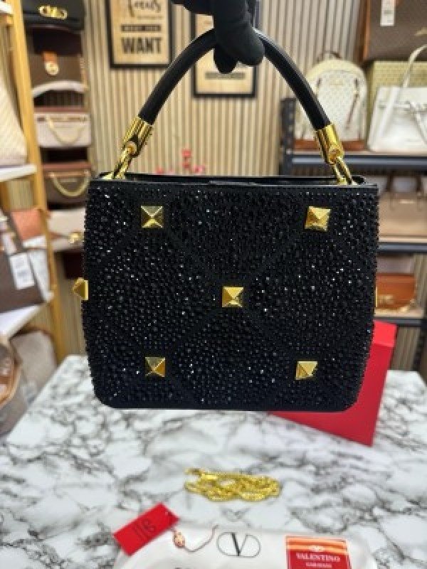 VALENTIN O RHINESTONE LAVIE HANDBAG WITH BOX CARD DUST BAG (BLACK)(MT) - Image 2
