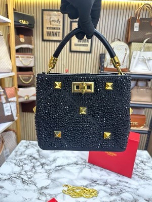 VALENTIN O RHINESTONE LAVIE HANDBAG WITH BOX CARD DUST BAG (BLACK)(MT) - Image 4