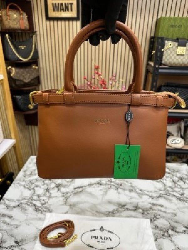 Prada Buckle Handbag With Sling And Dust Bag (Brown)(MT) - Image 7