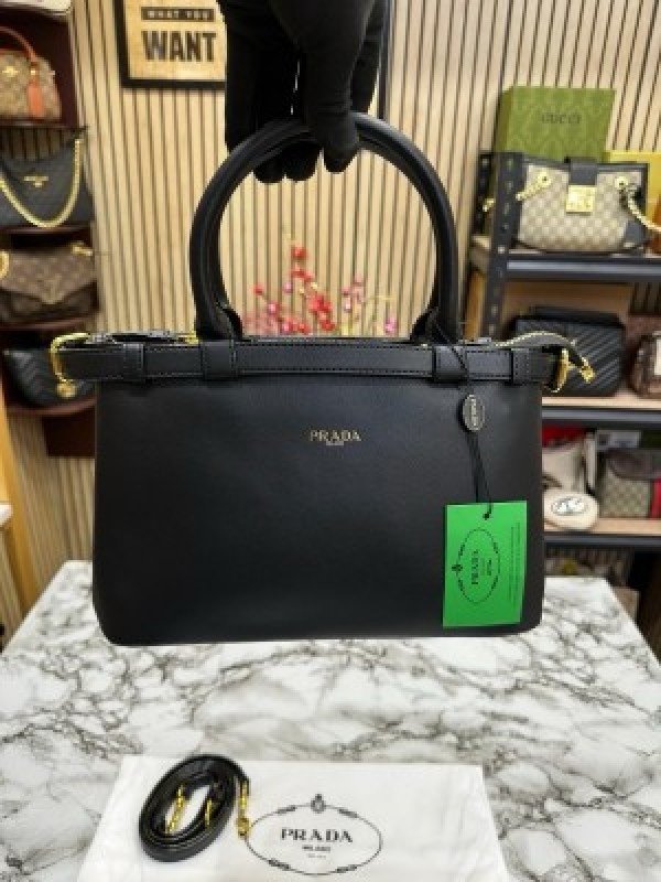 Prada Buckle Handbag With Sling And Dust Bag (Black)(MT) - Image 2