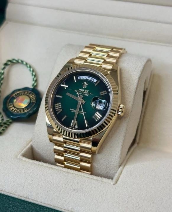 Rolex Day-Date Gold President Strap Green Dial Roman Number Automatic Watch - Image 4