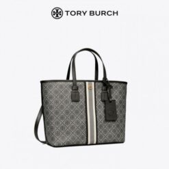 Alternative view of Tory Burch T Monogram Coated Canvas Tote Bag Navy With Dust Bag