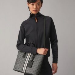 Tory Burch T Monogram Coated Canvas Tote Bag Navy With Dust Bag