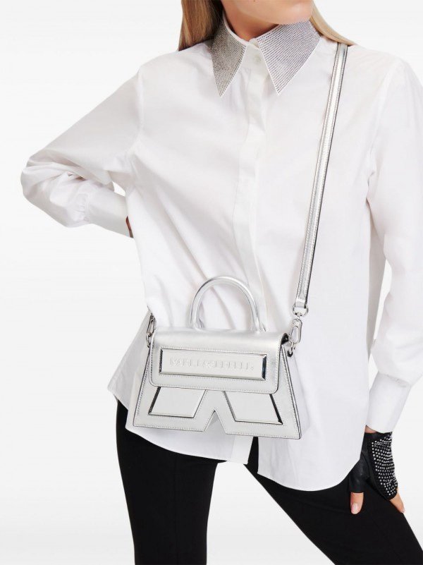 Karl Lagerfeld IKON Crossbody Shoulder Bag With OG Box & Dust Bag (Silver - 922) - Image 4